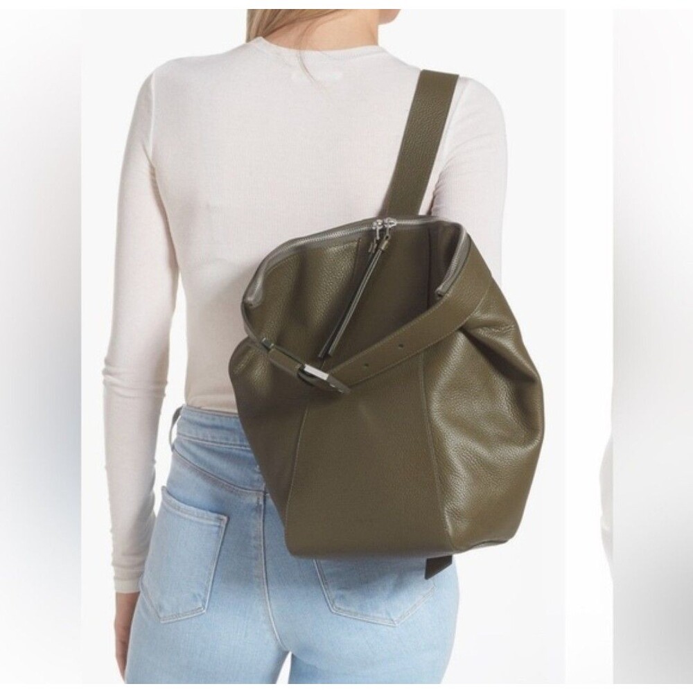 AllSaints Backpack Green Leather Buckle Zip Crossbody Bag Anouck Sling